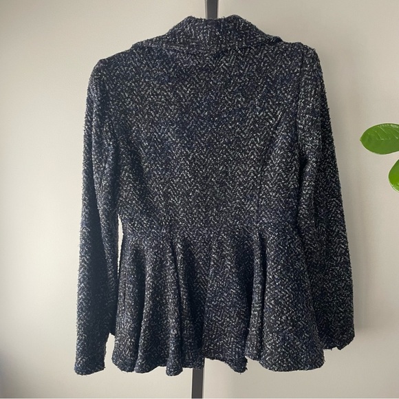 Free People Patricia Peplum Tweed Double Breasted Coat Blue Size 8 - Picture 2 of 9
